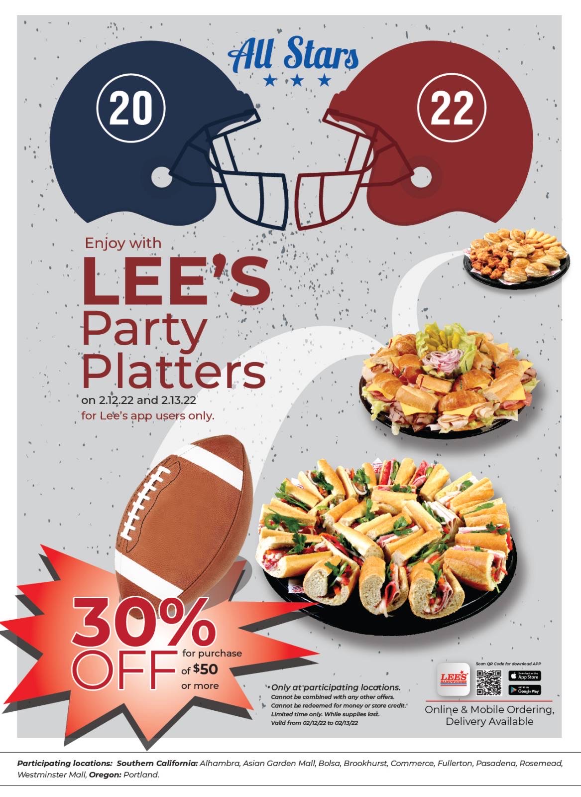 30% OFF Party Platters online orders from 2/12-2/13/2022