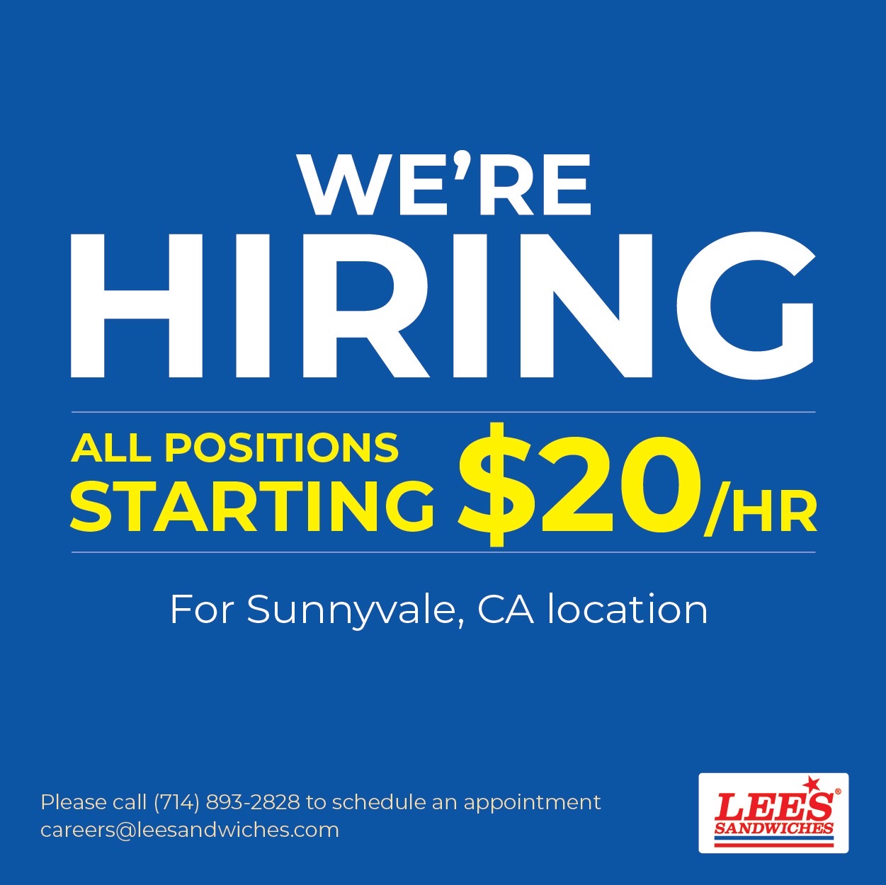 We’re HIRING NOW, please join our team at Sunnyvale, CA location!