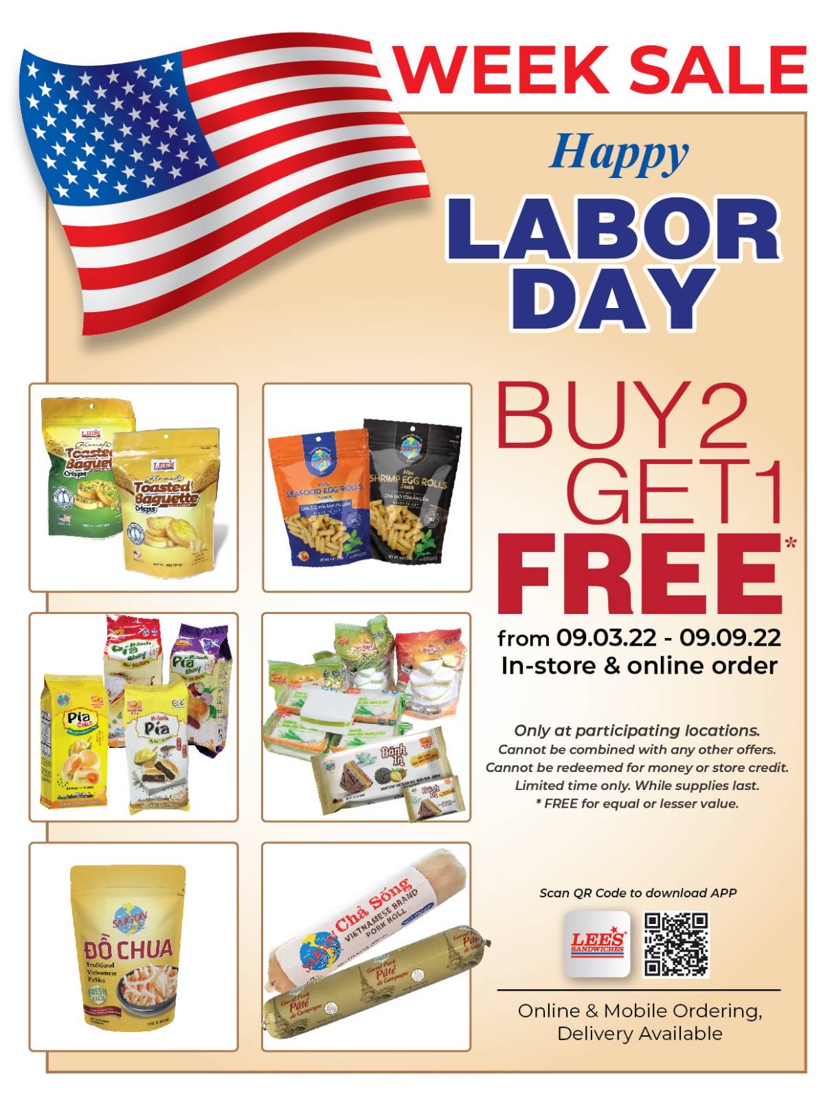 Happy Labor Day, B2G1 selected items only from 09/03 to 09/09/2022