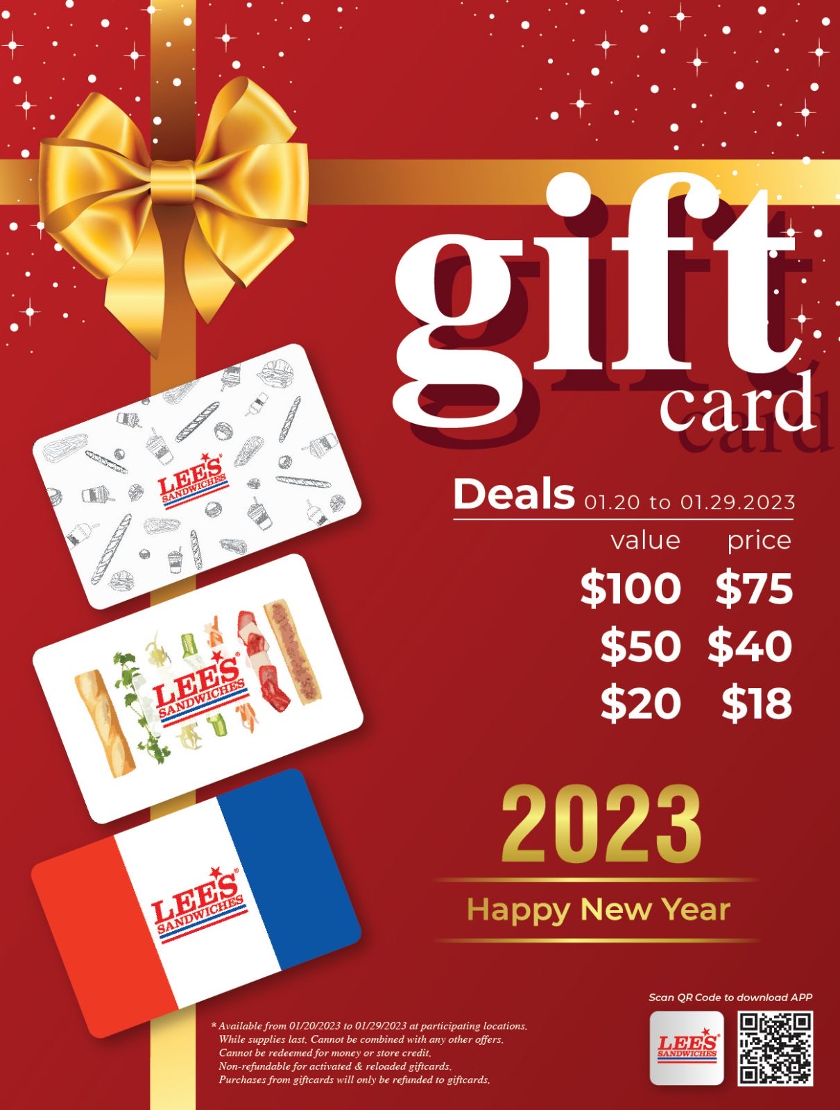 Gifting luck with our New Year Gift Card Special Deals! From 1.20 to 1.29.2023, only for in-store orders at participating locations