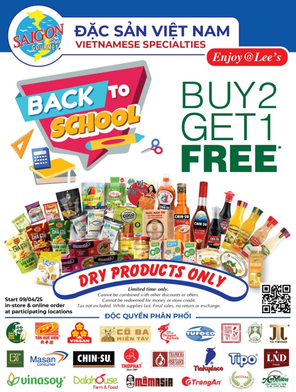 Enjoy Back to School with our Buy 2 Get 1 Free any Dry Vietnamese Specialties Products