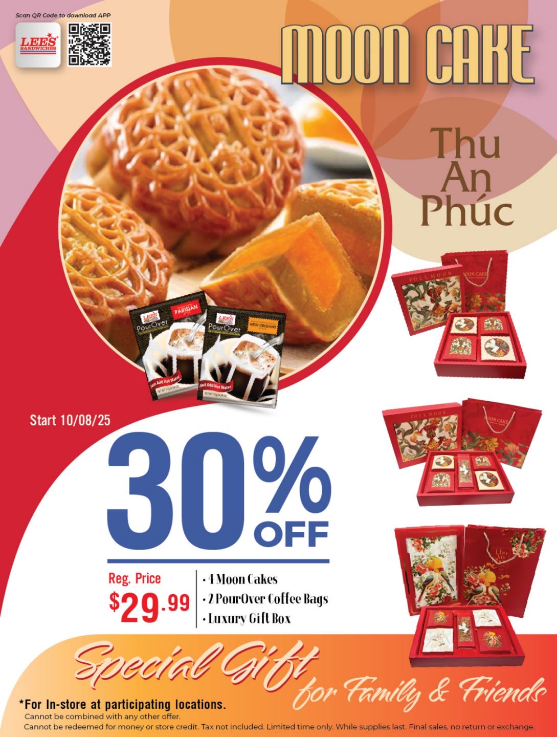 30% OFF Mooncake box, from 10/08/25 at participating locations