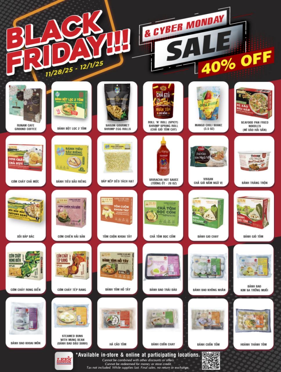 Black Friday super deal 40% OFF selected items, only from 11/28 to 12/01/25 at participating locations