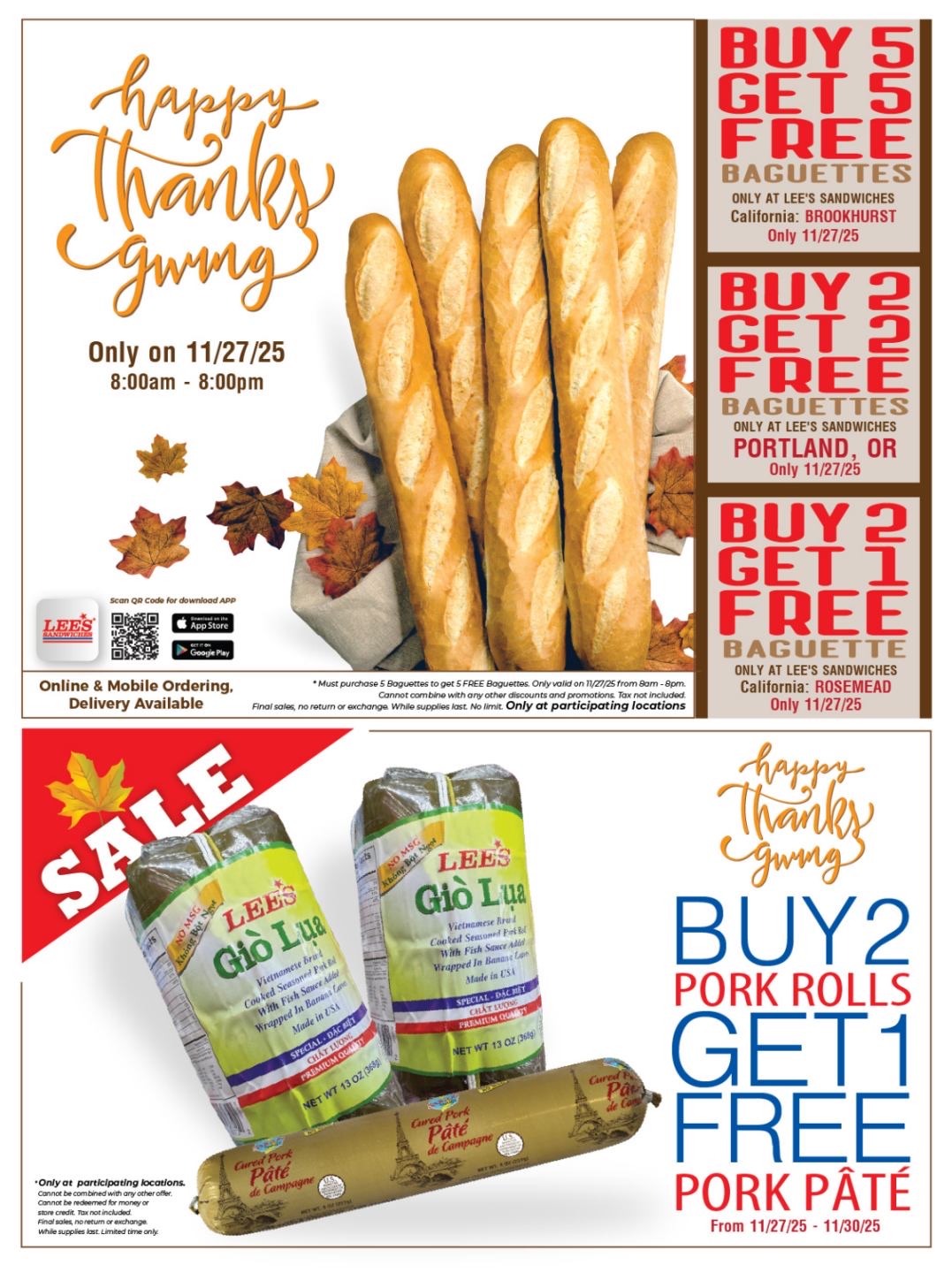 Enjoy your Happy Thanksgiving with our special deals, only at participating locations from 11/27/25