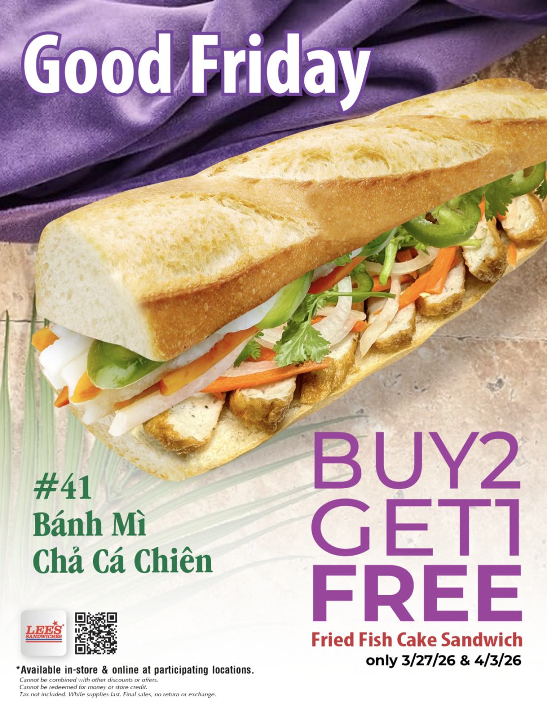 Good Friday, enjoy our Buy 2 Get 1 Fried Fish Cake Sandwiches
